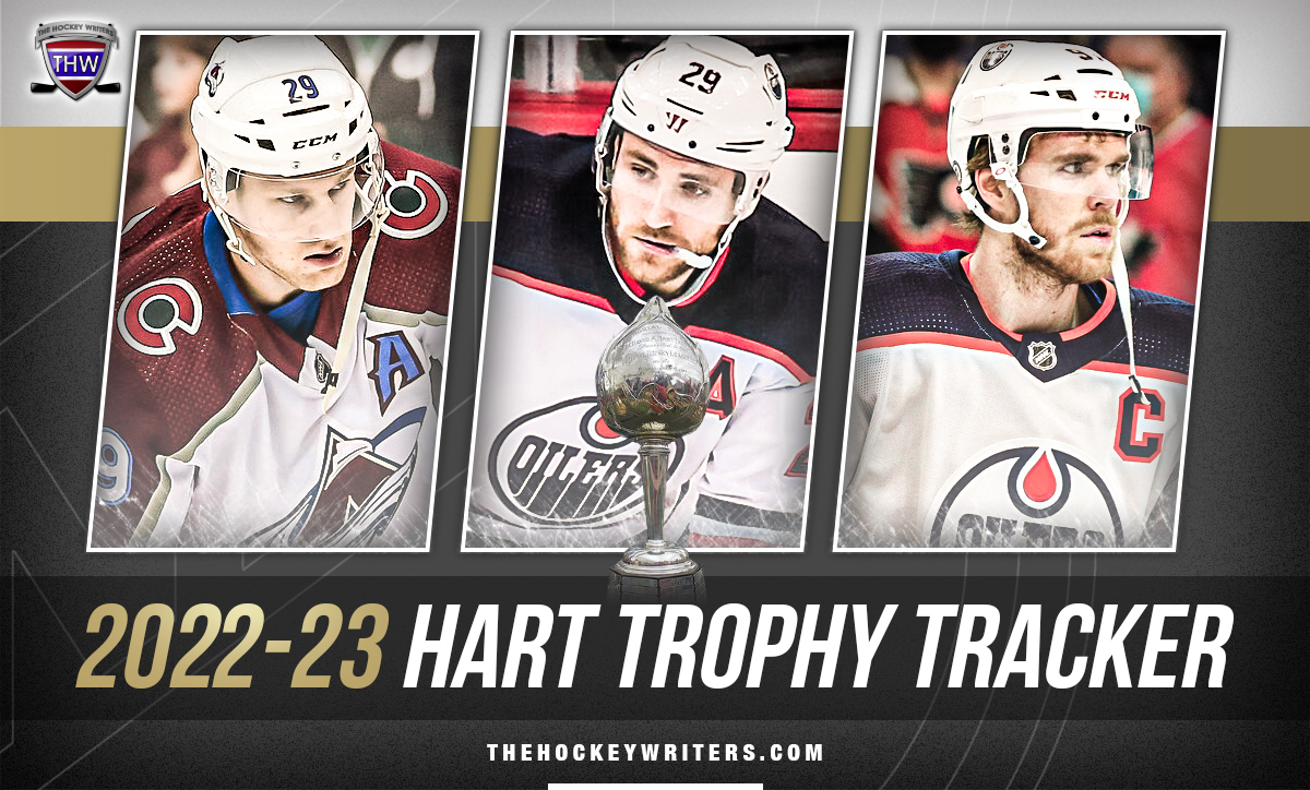 2022-23 Hart Trophy Tracker Leon Draisaitl, Connor McDavid, and Nathan MacKinnon