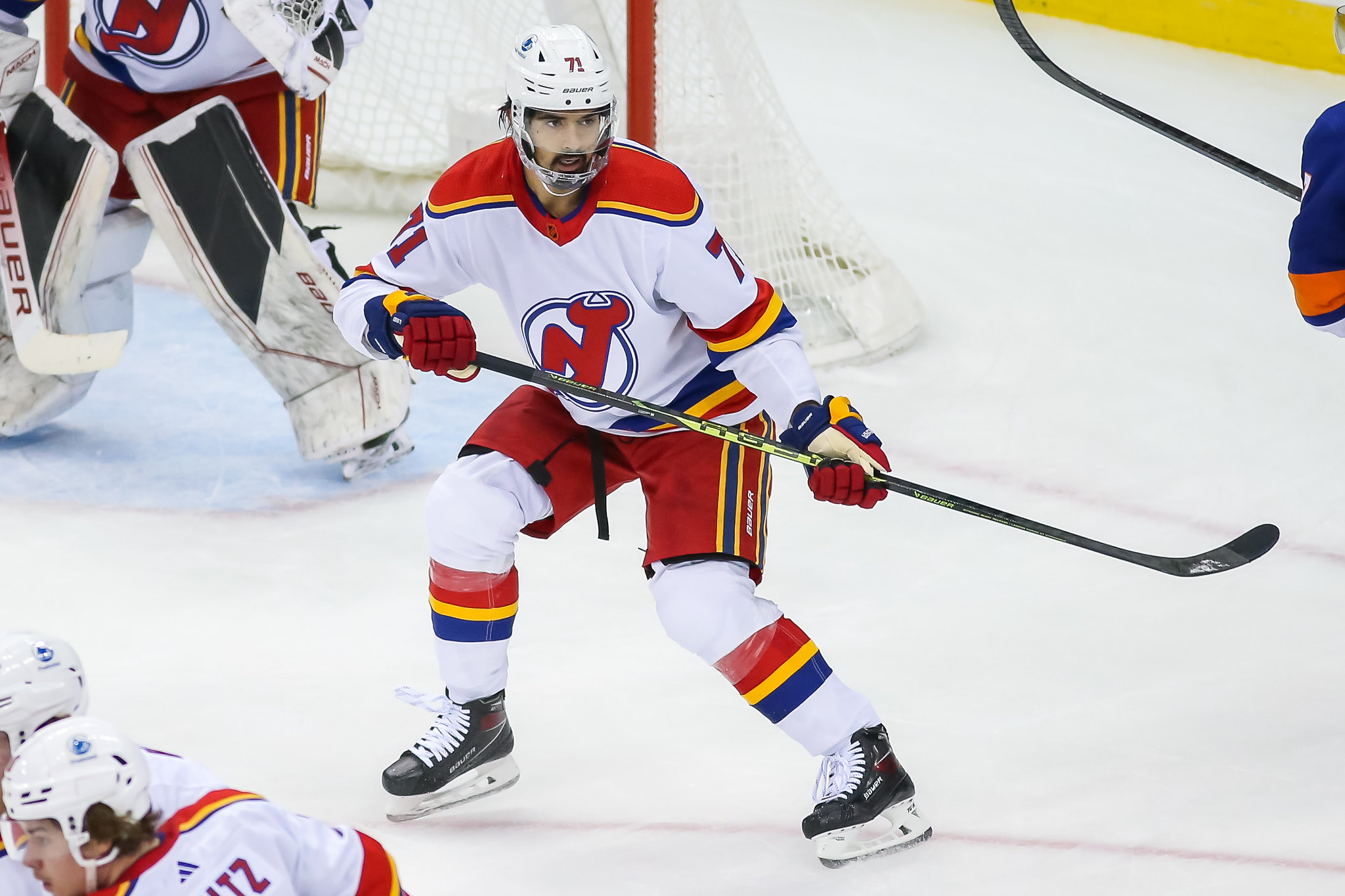 New Jersey Devils' Jonas Siegenthaler plays during an NHL hockey