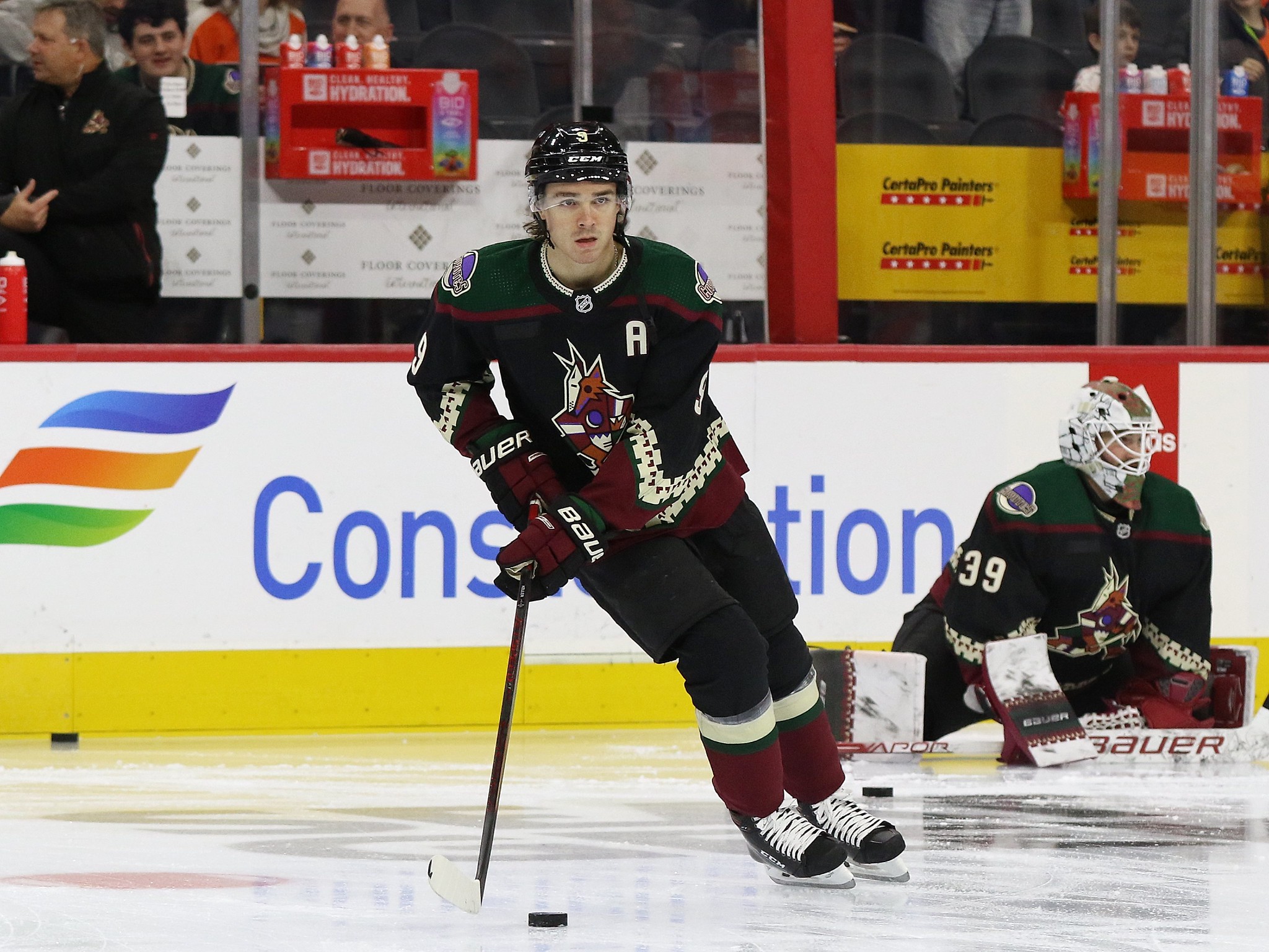 Coyotes star Clayton Keller taken off ice on stretcher