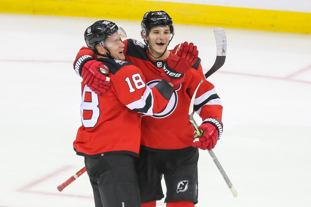 John Marino Ondrej Palat Celebrate New Jersey Devils