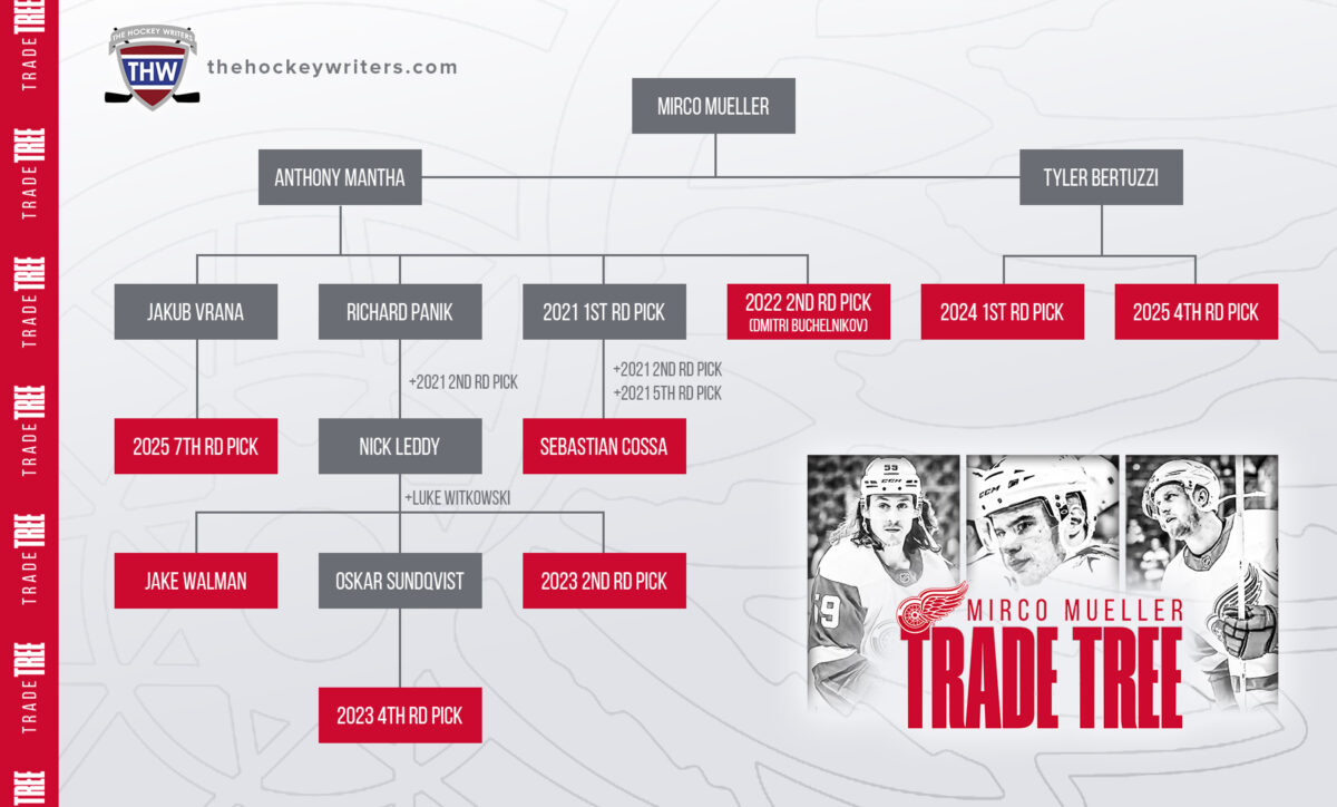 Detroit Red Wings' Mirco Mueller Trade Tree Mirco Mueller, Anthony Mantha, and Tyler Bertuzzi