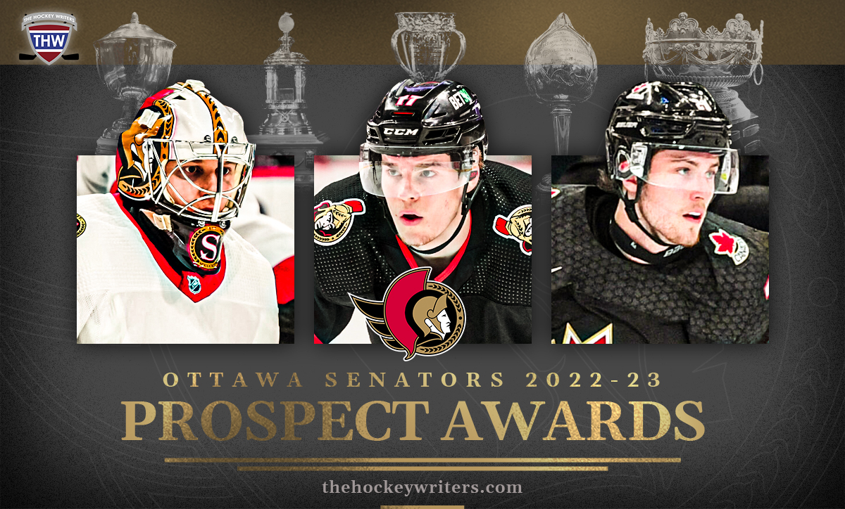 Ottawa Senators 2022-23 Prospect Awards Ridly Greig, Leevi Merilainen, and Zack Ostapchuk