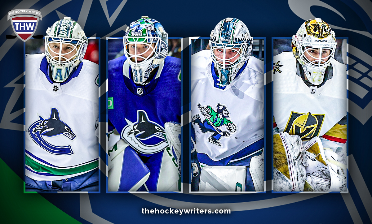 Thatcher Demko, Arturs Silovs, Nikita Tolopilo and Jiri Patera Vancouver Canucks Goalies