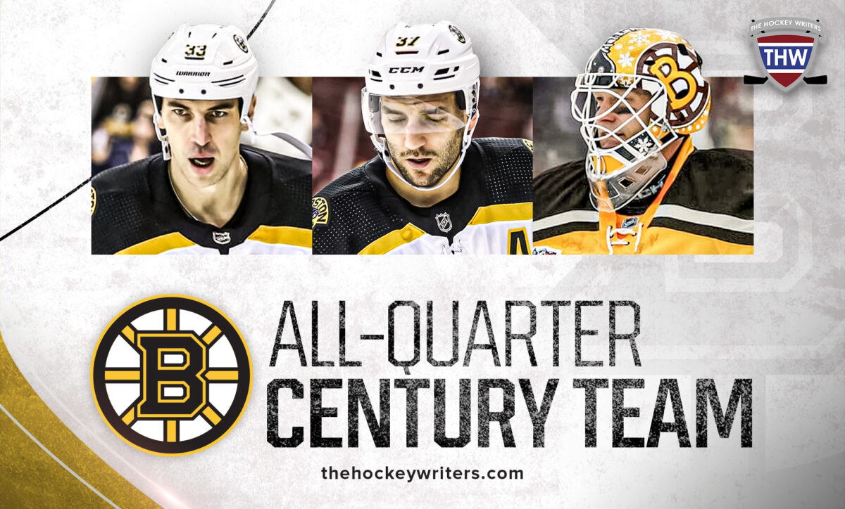 Boston Bruins All-Quarter Century Team Patrice Bergeron, Tim Thomas and Zdeno Chara