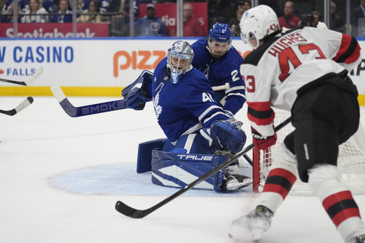 Luke Hughes New Jersey Devils Anthony Stolarz Toronto Maple Leafs